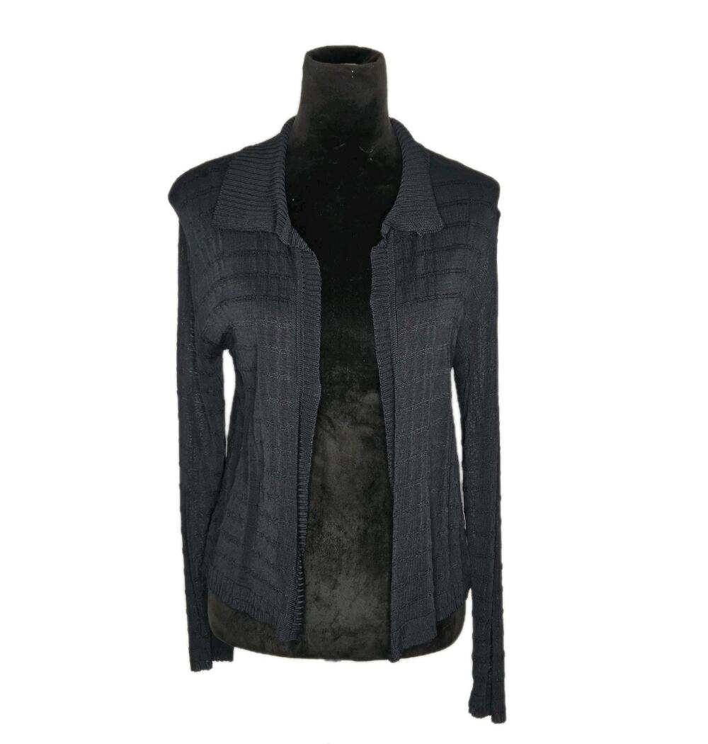 VTG Versace Jeans Couture Cardigan M Black Textured Knit Open Front Italy Y2K